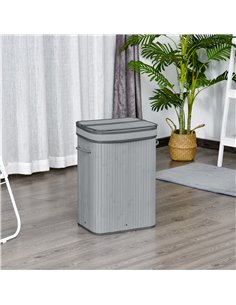 HOMCOM Laundry Basket 70L, Natural Wood, Flip Lid, Grey 850-125 2