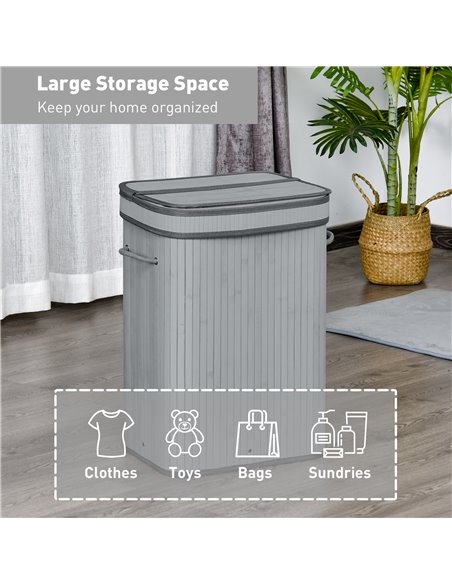 HOMCOM Laundry Basket 70L, Natural Wood, Flip Lid, Removable Linen, Foldable, Water-Resistant, Handles, Natural Colour 850-125 - pic 69436 | FastDaddyshop