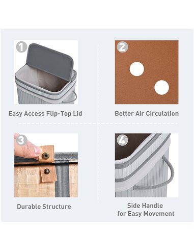 HOMCOM Laundry Basket 70L, Natural Wood, Flip Lid, Removable Linen, Foldable, Water-Resistant, Handles, Natural Colour 850-125