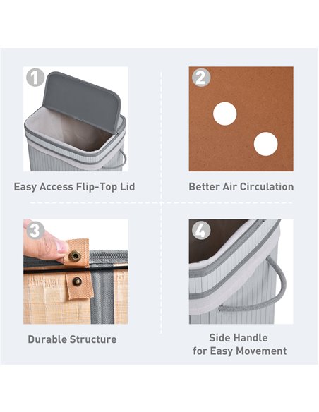 HOMCOM Laundry Basket 70L, Natural Wood, Flip Lid, Removable Linen, Foldable, Water-Resistant, Handles, Natural Colour 850-125 - pic 69437 | FastDaddyshop
