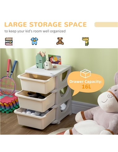 ZONEKIZ Kids Storage Units with Drawers 3 Tier Chest Vertical Dresser Tower Toy Organiser for  Nursery Playroom Kindergarten Whi