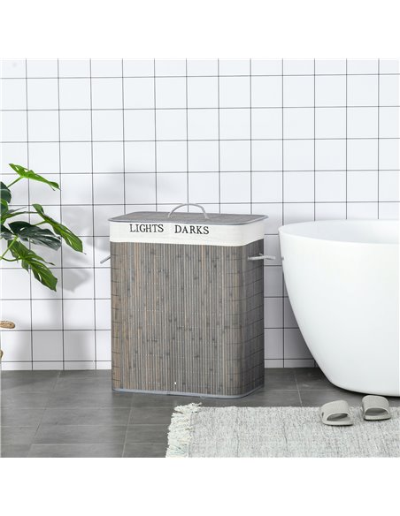 HOMCOM 100L Laundry Basket with Flip Lid String Handles, 2 Section Collapsible Hamper Removable Lining Foldable Water-Resistant  - pic 69443 | FastDaddyshop