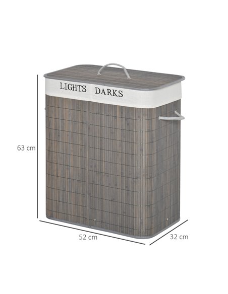 HOMCOM 100L Laundry Basket with Flip Lid String Handles, 2 Section Collapsible Hamper Removable Lining Foldable Water-Resistant  - pic 69444 | FastDaddyshop