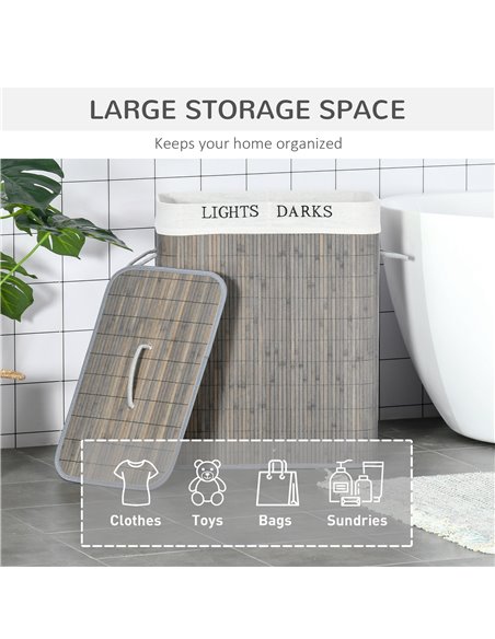 HOMCOM 100L Laundry Basket with Flip Lid String Handles, 2 Section Collapsible Hamper Removable Lining Foldable Water-Resistant  - pic 69445 | FastDaddyshop