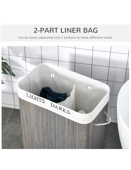 HOMCOM 100L Laundry Basket with Flip Lid String Handles, 2 Section Collapsible Hamper Removable Lining Foldable Water-Resistant  - pic 69446 | FastDaddyshop