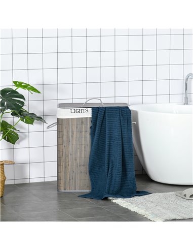 HOMCOM 100L Laundry Basket with Flip Lid String Handles, 2 Section Collapsible Hamper Removable Lining Foldable Water-Resistant 