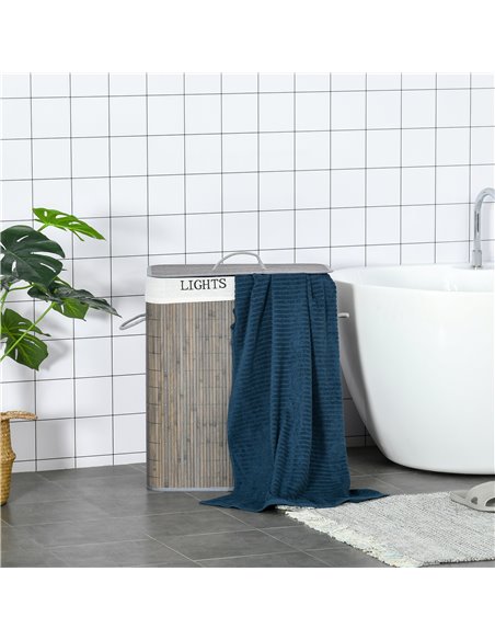 HOMCOM 100L Laundry Basket with Flip Lid String Handles, 2 Section Collapsible Hamper Removable Lining Foldable Water-Resistant  - pic 69449 | FastDaddyshop