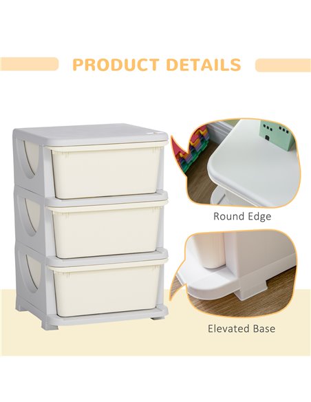 ZONEKIZ Kids Storage Units with Drawers 3 Tier Chest Vertical Dresser Tower Toy Organiser for  Nursery Playroom Kindergarten Whi - pic 6945 | FastDaddyshop