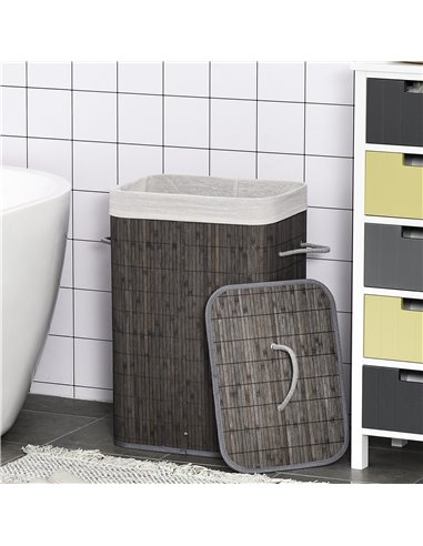 HOMCOM Collapsible Laundry Basket with Flip Lid, String Handles, Removable Lining, Foldable, Water-Resistant, Grey 850-146