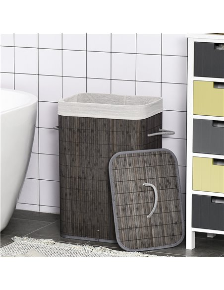 HOMCOM Collapsible Laundry Basket with Flip Lid, String Handles, Removable Lining, Foldable, Water-Resistant, Grey 850-146 - pic 69452 | FastDaddyshop
