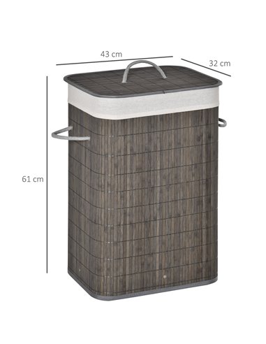 HOMCOM Collapsible Laundry Basket with Flip Lid, String Handles, Removable Lining, Foldable, Water-Resistant, Grey 850-146