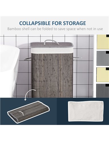 HOMCOM Collapsible Laundry Basket with Flip Lid, String Handles, Removable Lining, Foldable, Water-Resistant, Grey 850-146