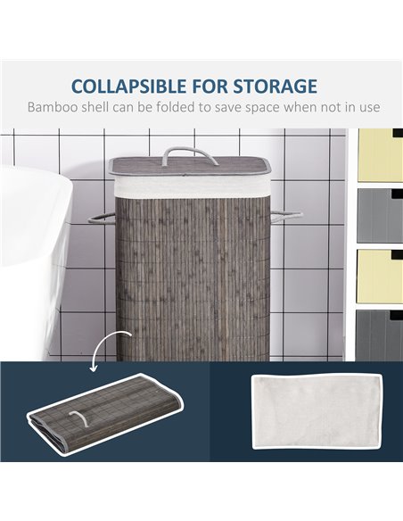 HOMCOM Collapsible Laundry Basket with Flip Lid, String Handles, Removable Lining, Foldable, Water-Resistant, Grey 850-146 - pic 69454 | FastDaddyshop