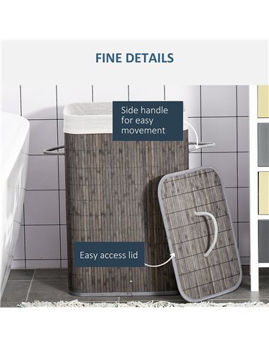 HOMCOM Collapsible Laundry Basket with Flip Lid, String Handles, Removable Lining, Foldable, Water-Resistant, Grey 850-146