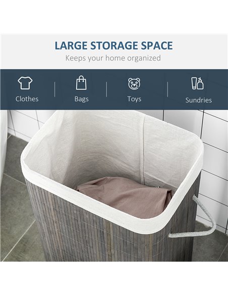 HOMCOM Collapsible Laundry Basket with Flip Lid, String Handles, Removable Lining, Foldable, Water-Resistant, Grey 850-146 - pic 69456 | FastDaddyshop
