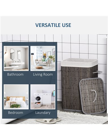 HOMCOM Collapsible Laundry Basket with Flip Lid, String Handles, Removable Lining, Foldable, Water-Resistant, Grey 850-146