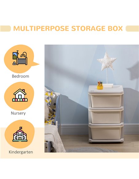 ZONEKIZ Kids Storage Units with Drawers 3 Tier Chest Vertical Dresser Tower Toy Organiser for  Nursery Playroom Kindergarten Whi - pic 6946 | FastDaddyshop