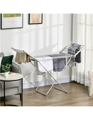 HOMCOM Electric Heated Clothes Dryer, Folding Energy-Efficient Indoor Airer with Extendable Wings, Laundry Drying Horse Rack, Si