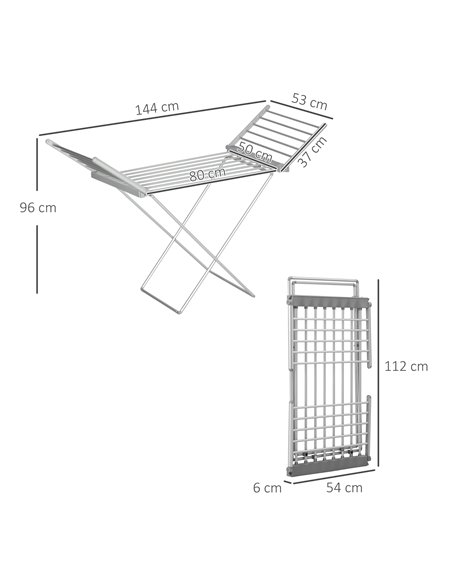 HOMCOM Electric Heated Clothes Dryer, Folding Energy-Efficient Indoor Airer with Extendable Wings, Laundry Drying Horse Rack, Si - pic 69462 | FastDaddyshop