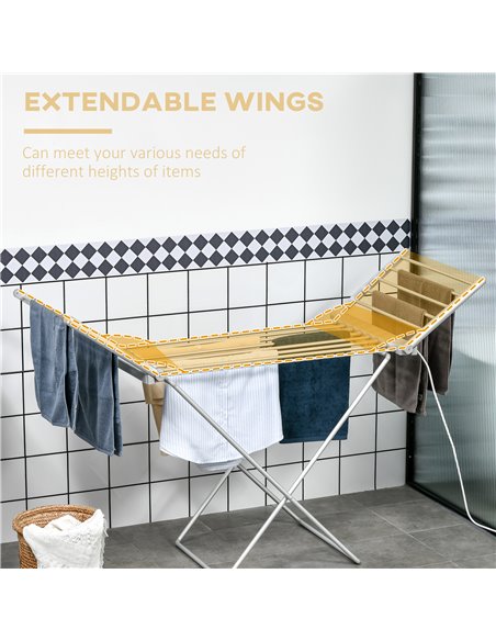 HOMCOM Electric Heated Clothes Dryer, Folding Energy-Efficient Indoor Airer with Extendable Wings, Laundry Drying Horse Rack, Si - pic 69465 | FastDaddyshop