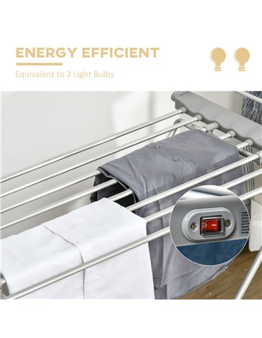 HOMCOM Electric Heated Clothes Dryer, Folding Energy-Efficient Indoor Airer with Extendable Wings, Laundry Drying Horse Rack, Si