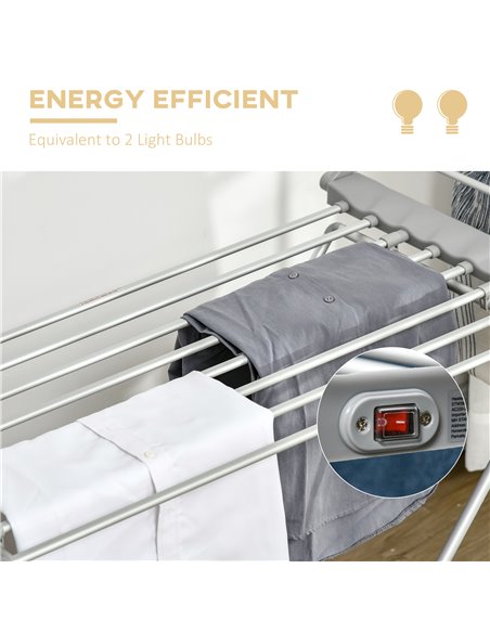HOMCOM Electric Heated Clothes Dryer, Folding Energy-Efficient Indoor Airer with Extendable Wings, Laundry Drying Horse Rack, Si - pic 69467 | FastDaddyshop