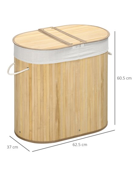 HOMCOM Bamboo Laundry Basket with Lid, 100 Litres Laundry Hamper with 2 Sections Removable Washable Lining Washing Baskets 62.5  - pic 69471 | FastDaddyshop