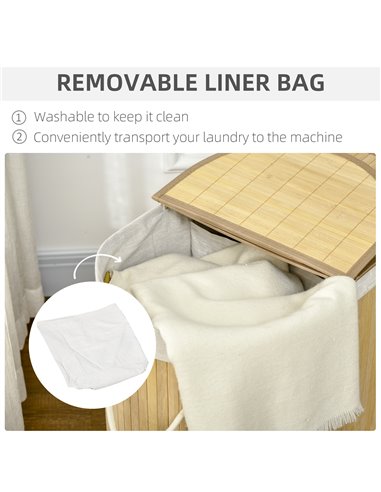 HOMCOM Bamboo Laundry Basket with Lid, 100 Litres Laundry Hamper with 2 Sections Removable Washable Lining Washing Baskets 62.5 