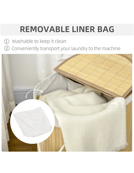 HOMCOM Bamboo Laundry Basket with Lid, 100 Litres Laundry Hamper with 2 Sections Removable Washable Lining Washing Baskets 62.5  - pic 69473 | FastDaddyshop
