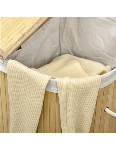 HOMCOM Bamboo Laundry Basket with Lid, 100 Litres Laundry Hamper with 2 Sections Removable Washable Lining Washing Baskets 62.5 