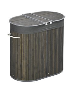 HOMCOM Bamboo Laundry Hamper 100L with Lid, Dual Compartment Clothes Basket with Removable Liner, Grey 850-220V00GY