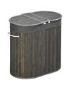 HOMCOM Bamboo Laundry Hamper 100L with Lid, Dual Compartment Clothes Basket with Removable Liner, Grey 850-220V00GY