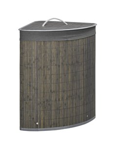 HOMCOM Bamboo Laundry Basket, 55L Corner Hamper with Lid, Removable Liner, Washing Basket, 38 x 38 x 57cm, Grey 850-218V00GY
