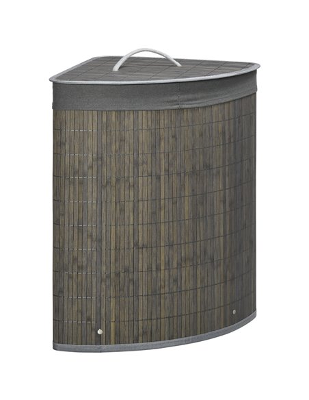 HOMCOM Bamboo Laundry Basket, 55L Corner Hamper with Lid, Removable Liner, Washing Basket, 38 x 38 x 57cm, Grey 850-218V00GY - pic 69487 | FastDaddyshop