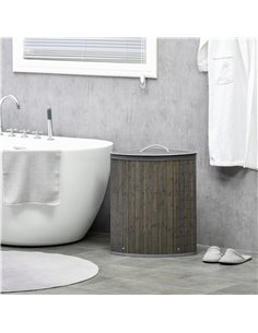 HOMCOM Bamboo Laundry Basket, 55L Corner Hamper with Lid, Removable Liner, Washing Basket, 38 x 38 x 57cm, Grey 850-218V00GY 2