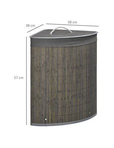 HOMCOM Bamboo Laundry Basket, 55L Corner Hamper with Lid, Removable Liner, Washing Basket, 38 x 38 x 57cm, Grey 850-218V00GY