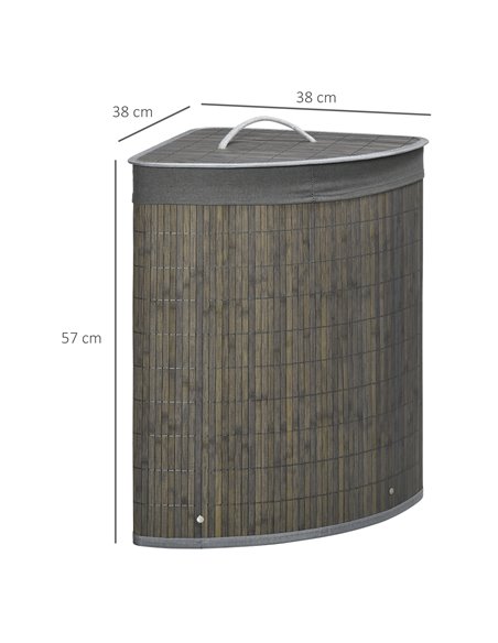 HOMCOM Bamboo Laundry Basket, 55L Corner Hamper with Lid, Removable Liner, Washing Basket, 38 x 38 x 57cm, Grey 850-218V00GY - pic 69489 | FastDaddyshop