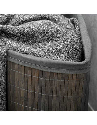 HOMCOM Bamboo Laundry Basket, 55L Corner Hamper with Lid, Removable Liner, Washing Basket, 38 x 38 x 57cm, Grey 850-218V00GY