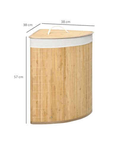 HOMCOM Bamboo Laundry Basket with Lid, 55 Litres Laundry Hamper with Removable Washable Lining,  Corner Washing Baskets, 38 x 38