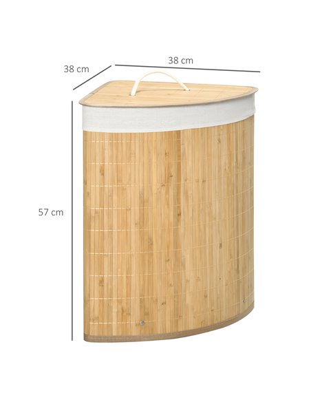 HOMCOM Bamboo Laundry Basket with Lid, 55 Litres Laundry Hamper with Removable Washable Lining,  Corner Washing Baskets, 38 x 38 - pic 69498 | FastDaddyshop