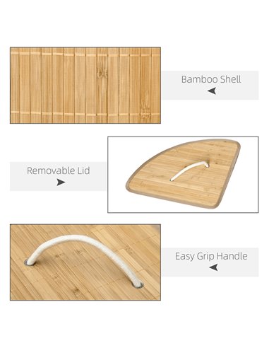 HOMCOM Bamboo Laundry Basket with Lid, 55 Litres Laundry Hamper with Removable Washable Lining,  Corner Washing Baskets, 38 x 38