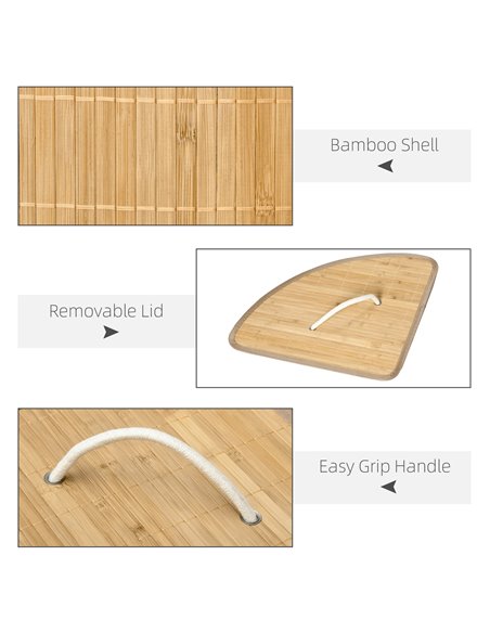 HOMCOM Bamboo Laundry Basket with Lid, 55 Litres Laundry Hamper with Removable Washable Lining,  Corner Washing Baskets, 38 x 38 - pic 69501 | FastDaddyshop