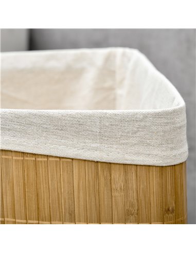 HOMCOM Bamboo Laundry Basket with Lid, 55 Litres Laundry Hamper with Removable Washable Lining,  Corner Washing Baskets, 38 x 38
