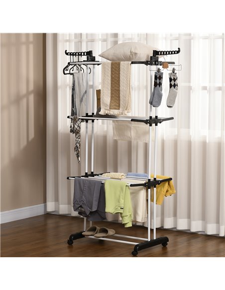 HOMCOM Foldable Clothes Drying Rack, 4-Tier Steel Garment Laundry Rack with Castors for Indoor and Outdoor Use, Black 850-208V00 - pic 69506 | FastDaddyshop