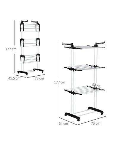 HOMCOM Foldable Clothes Drying Rack, 4-Tier Steel Garment Laundry Rack with Castors for Indoor and Outdoor Use, Black 850-208V00