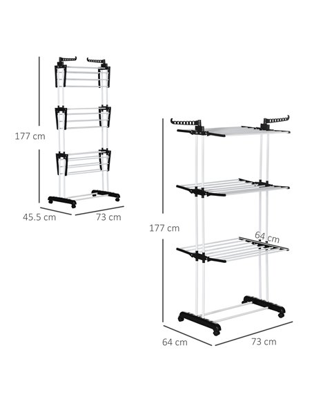 HOMCOM Foldable Clothes Drying Rack, 4-Tier Steel Garment Laundry Rack with Castors for Indoor and Outdoor Use, Black 850-208V00 - pic 69507 | FastDaddyshop