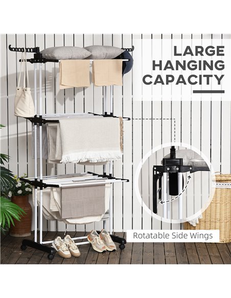 HOMCOM Foldable Clothes Drying Rack, 4-Tier Steel Garment Laundry Rack with Castors for Indoor and Outdoor Use, Black 850-208V00 - pic 69508 | FastDaddyshop