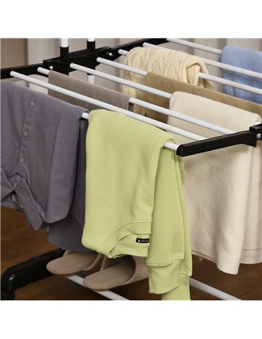 HOMCOM Foldable Clothes Drying Rack, 4-Tier Steel Garment Laundry Rack with Castors for Indoor and Outdoor Use, Black 850-208V00