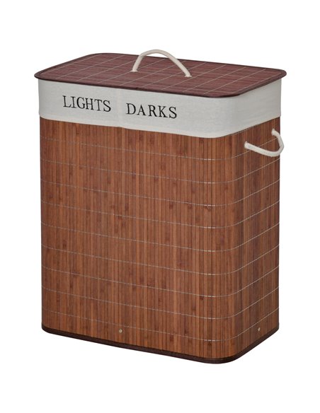 HOMCOM Laundry Basket 100L with Lid, Dual Section, Brown 850-144BN - pic 69514 | FastDaddyshop