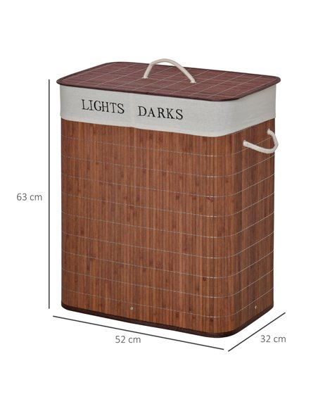 HOMCOM Laundry Basket 100L with Lid, Dual Section, Collapsible Hamper, Removable Liner, Water-Resistant, for Clothes Storage, Br - pic 69516 | FastDaddyshop
